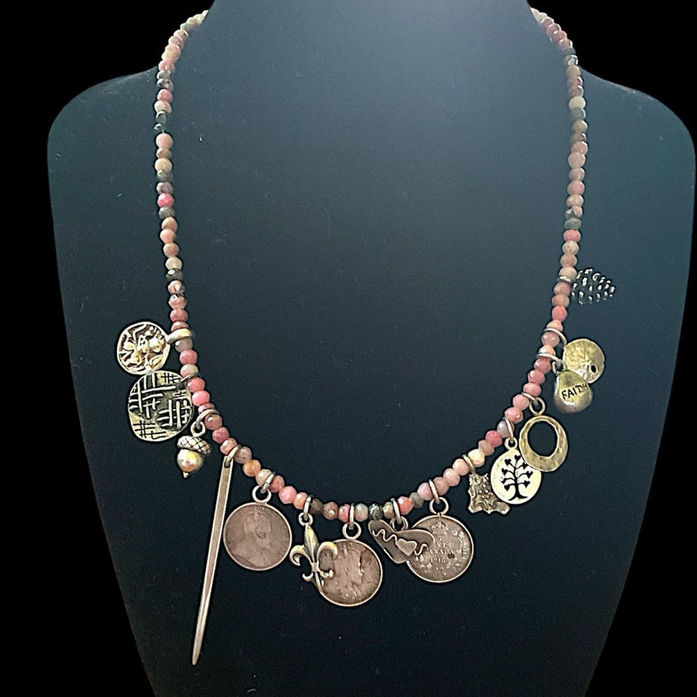 Vintage Victorian Fusion Edwardian Coin Sterling Silver Charm Necklace